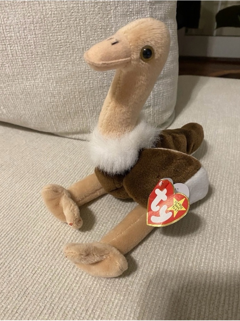 Beanie Babies Ty Stretch Plush Ostrich in Brown and White
